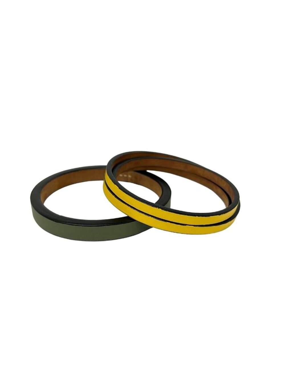 Loewe Bangle Double Leather Khaki Yellow Set Bracelet
